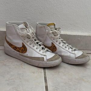 Nike Women's White and Leopard Print High-Top Sneakers